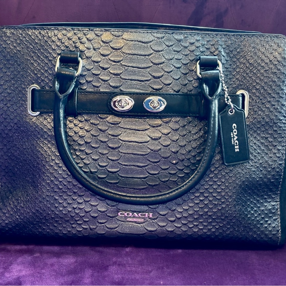 🐍 NWOT Coach Black and Silver Snake embossed Blake